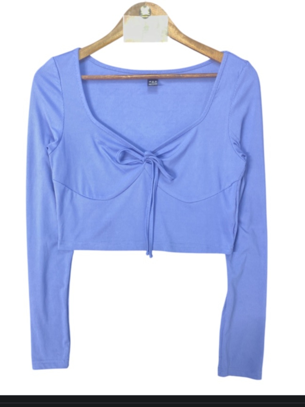 SHEIN Periwinkle Long Sleeve Tie-Front Crop Top size L
